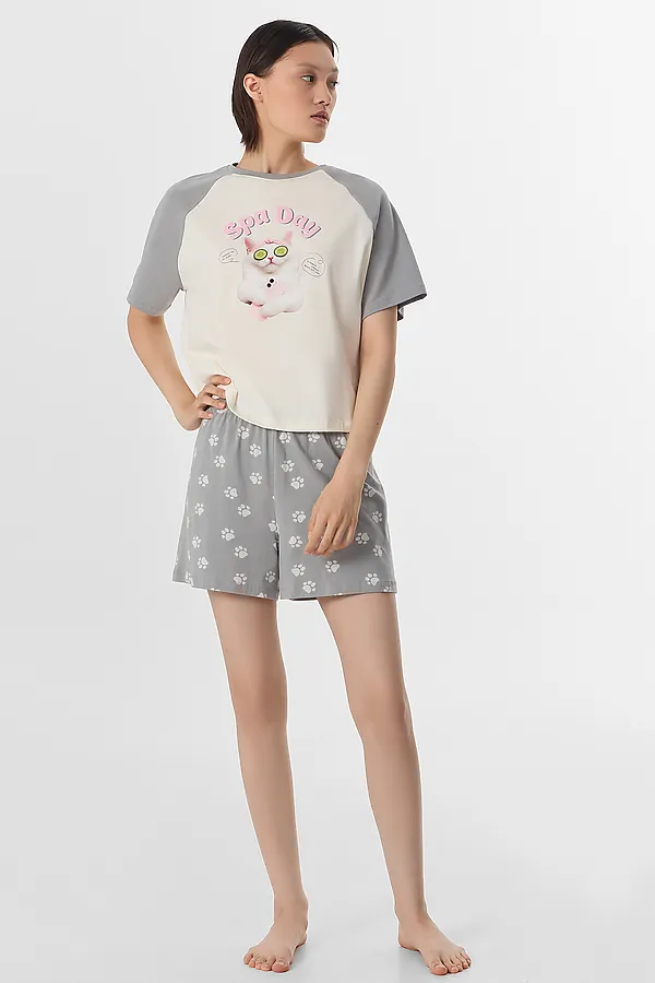 Пижама MARK FORMELLE, молочный +лапки на сером - фото 1