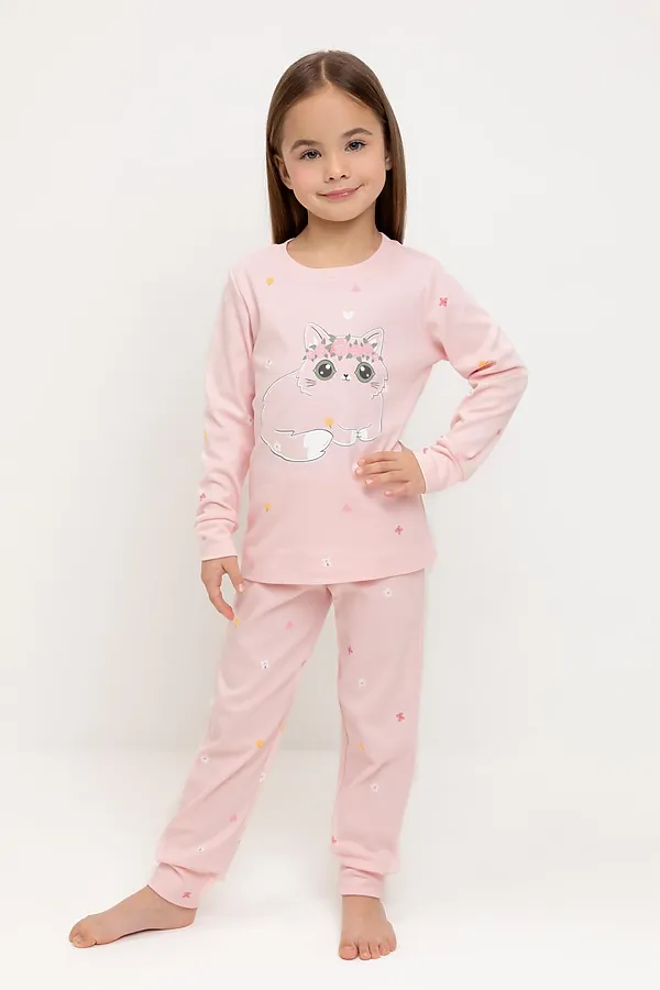 Пижама CROCKID, бежево-розовый,полянка - фото 1