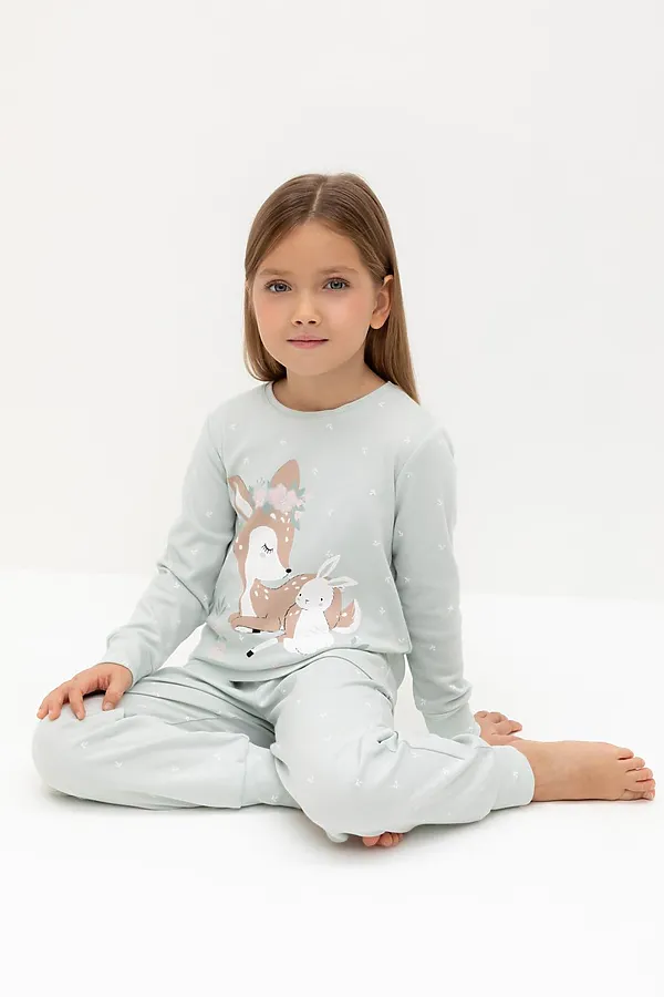 Пижама CROCKID, серое небо,мини листики - фото 1