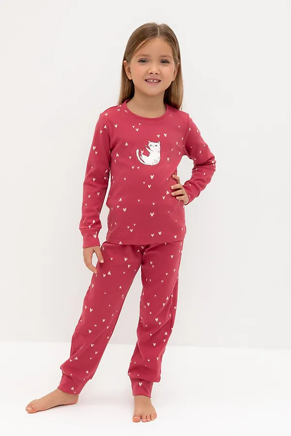 Пижама CROCKID, спелая вишня,сердечки - фото 1