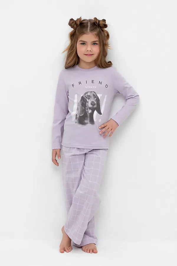 Пижама CROCKID, лепесток орхидеи,двойная клетка - фото 1