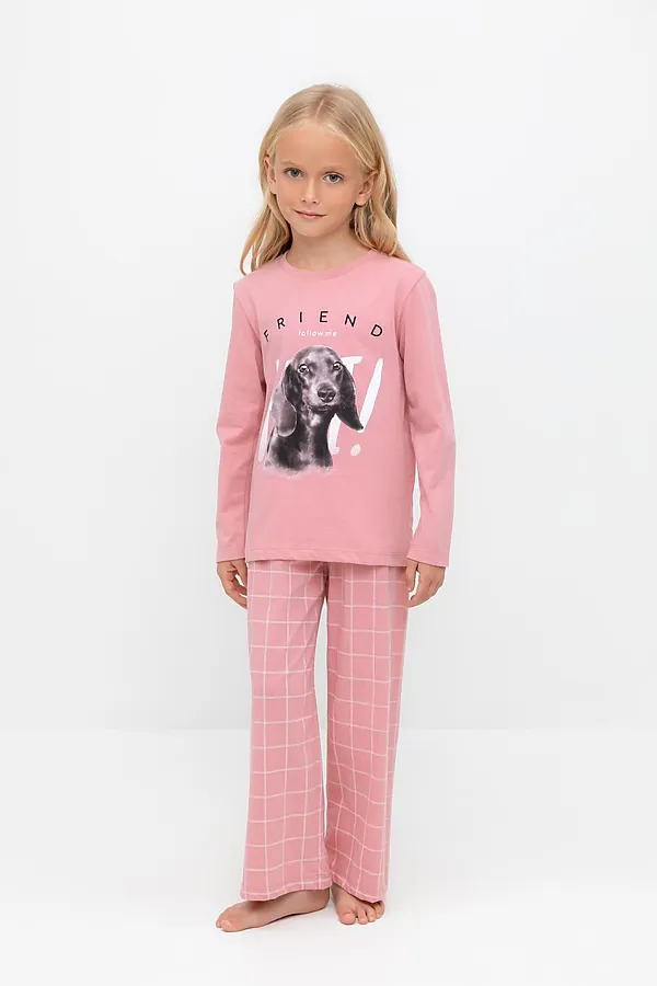 Пижама CROCKID, розовый зефир,двойная клетка - фото 1