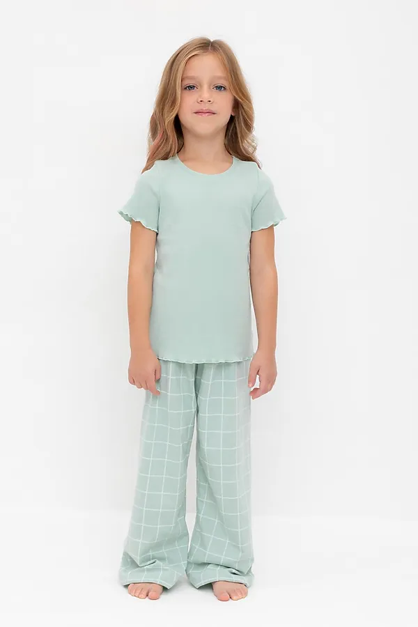 Пижама CROCKID, голубая дымка,двойная клетка - фото 1