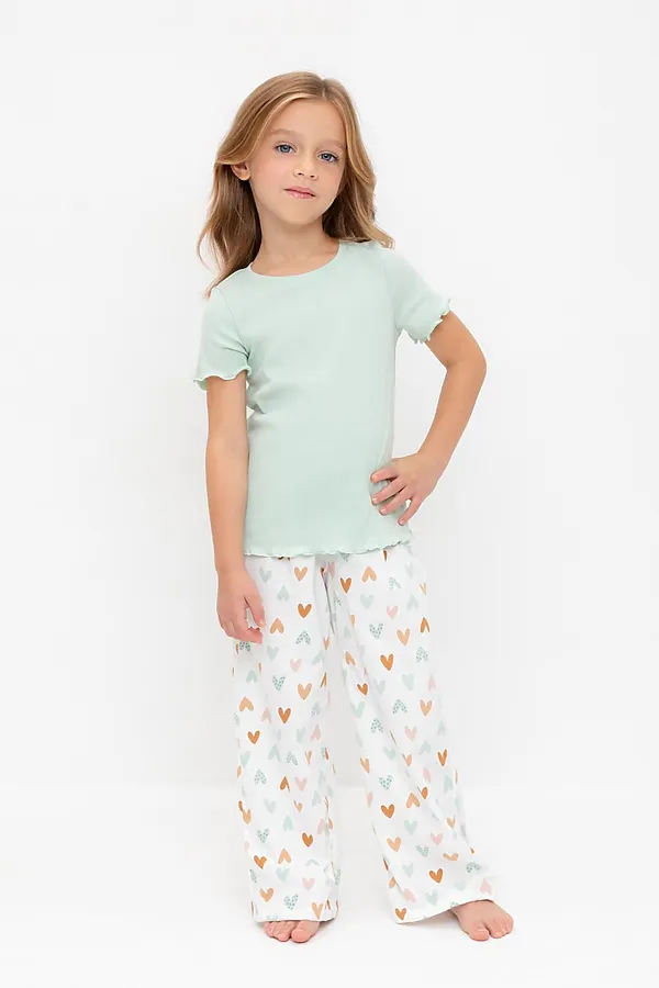 Пижама CROCKID, дымчатый нефрит,конфетти из сердечек - фото 1