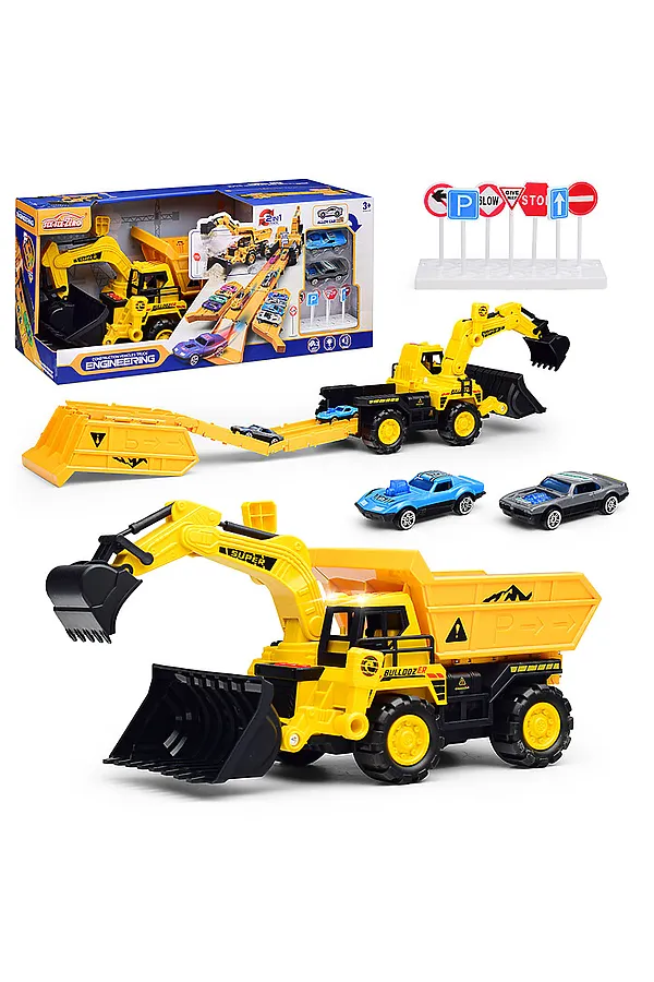 Машина-Катапульта "Экскаватор/Грейдер" в коробке URAL TOYS, жёлтый - фото 1