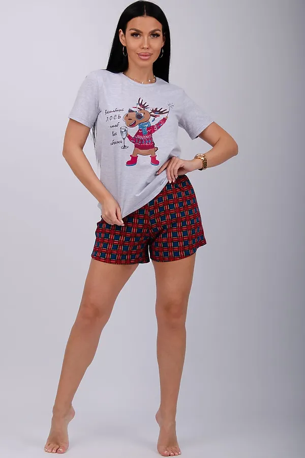 Пижама с шортами Приколось НАТАЛИ, светло-серый меланж - фото 1