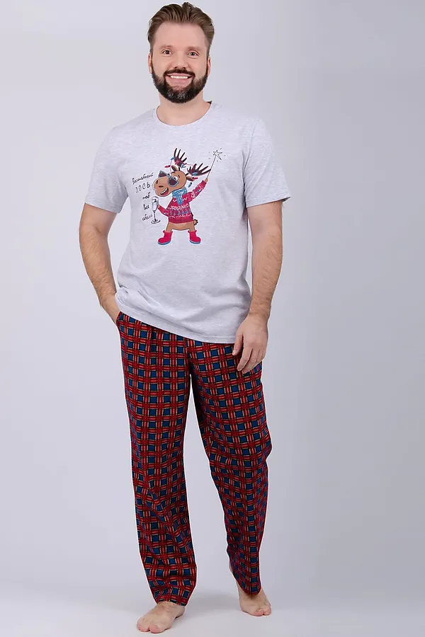 Пижама с брюками Приколось 3 НАТАЛИ, светло-серый меланж - фото 1