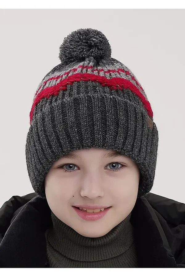 Шапка CLEVER, меланж т.серый/красный - фото 1