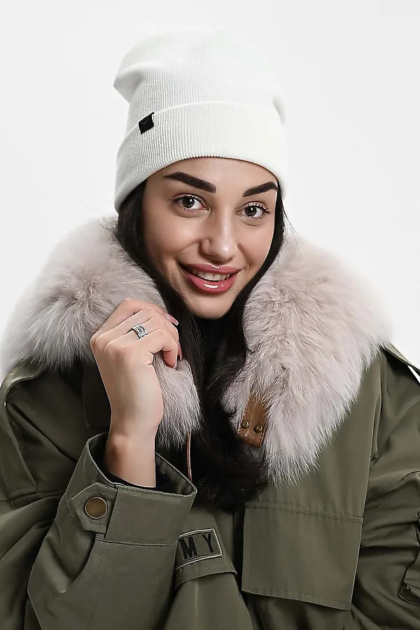 Шапка теплая в рубчик НАТАЛИ, белый - фото 1