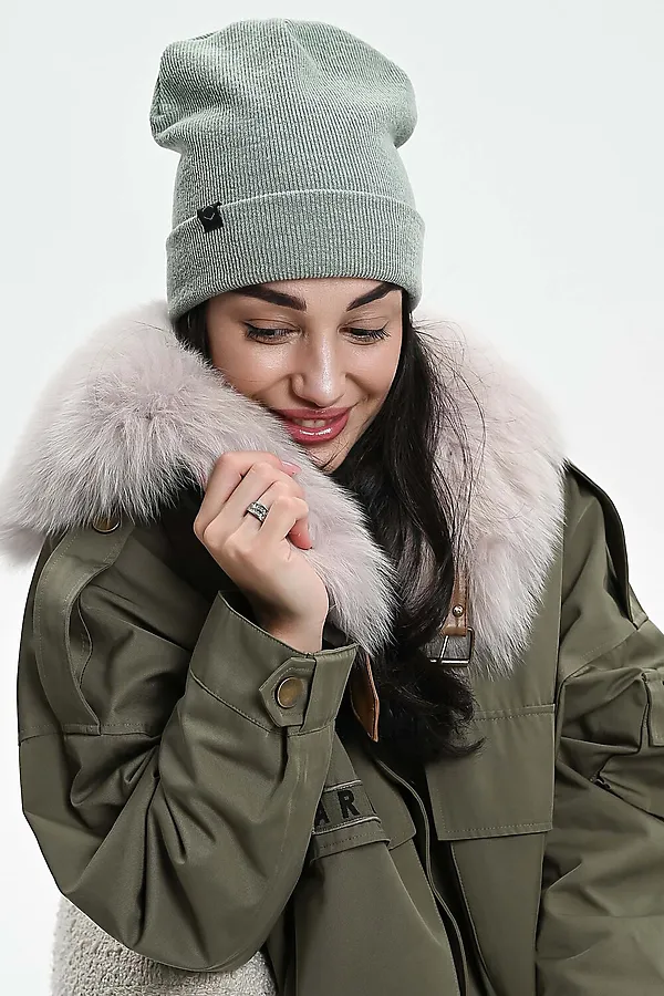 Шапка теплая в рубчик НАТАЛИ, зеленый - фото 1