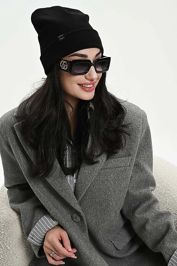 Шапка теплая в рубчик НАТАЛИ, черный - фото 1