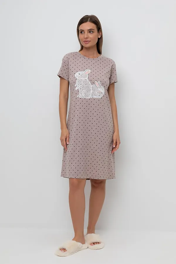 Сорочка VERY NEAT, св.бежевый меланж,сердечки - фото 1