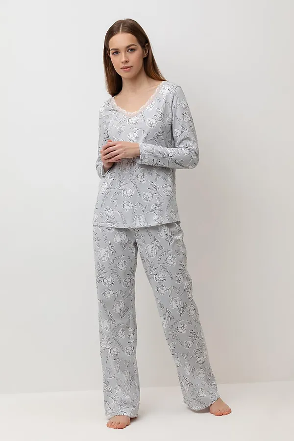 Пижама VERY NEAT, светло-серый,нежные цветы - фото 1