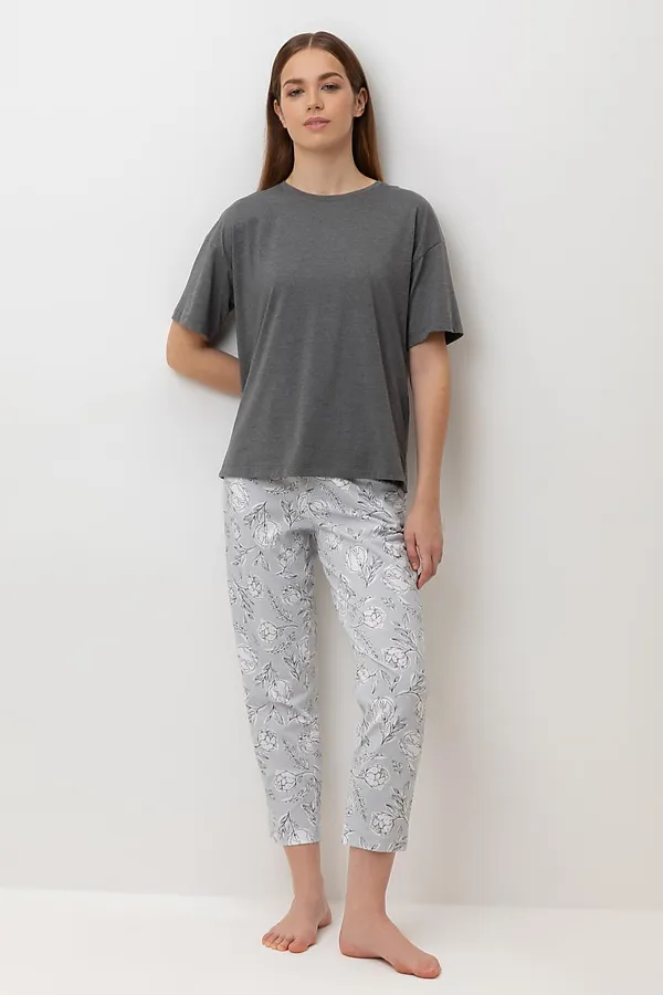 Пижама VERY NEAT, серый,нежные цветы - фото 1