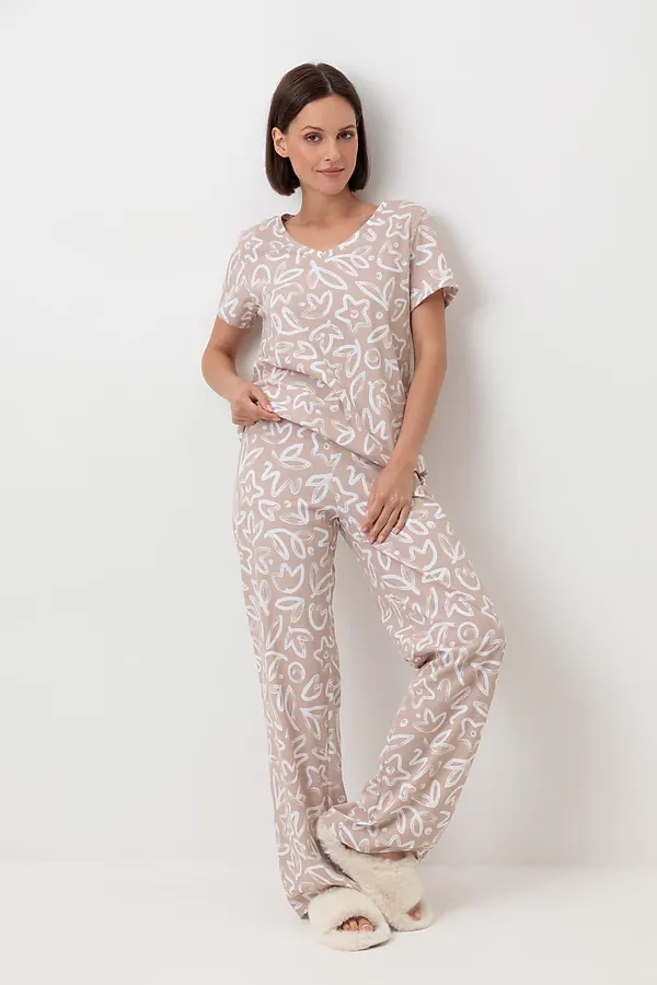 Пижама VERY NEAT, бежевый,абстрактные цветы - фото 1