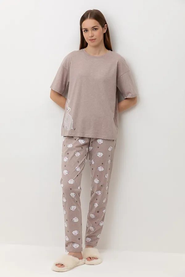 Пижама VERY NEAT, бежевый меланж,зайчата - фото 1