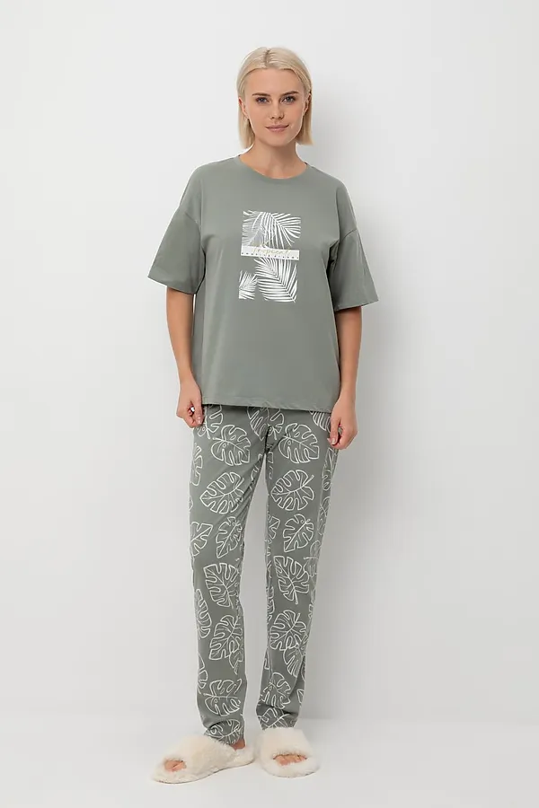Пижама VERY NEAT, зеленый чай,тропические листья - фото 1
