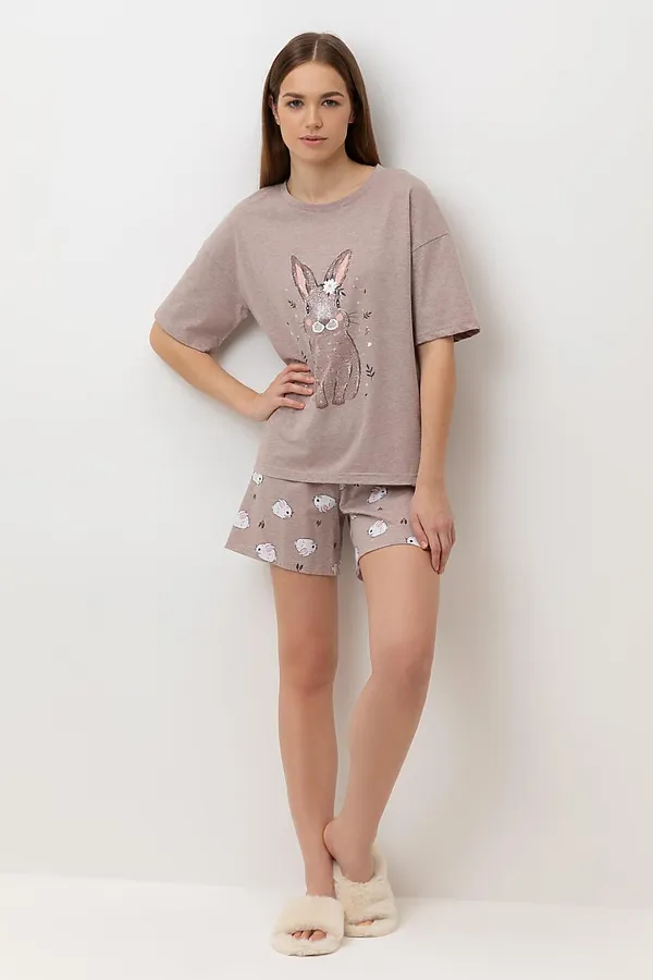Пижама VERY NEAT, бежевый меланж,зайчата - фото 1