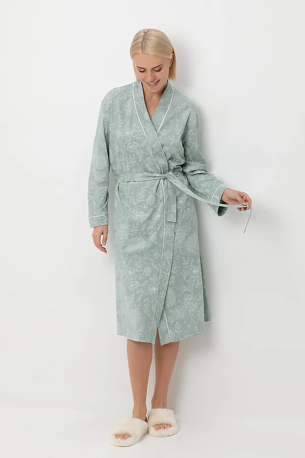 Халат VERY NEAT, голубой прибой,кружевные цветы - фото 1