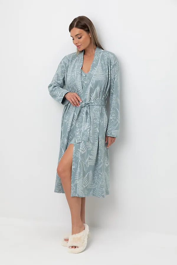 Халат VERY NEAT, пыльно-голубой,лесной гербарий - фото 1