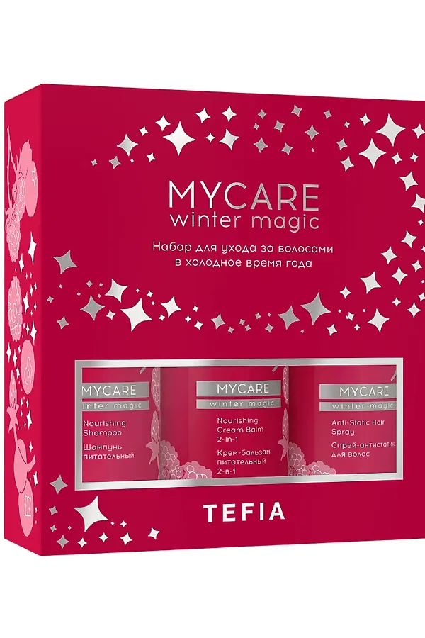 TEFIA Mycare Набор для ухода за волосами в холодное время года: шампунь, крем-бальзам, спрей-антистатик для волос, 300 x 2, 250 мл KRISTALLER, красный - фото 1