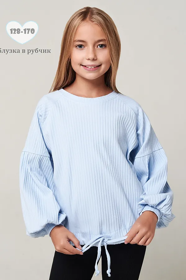 Блузка Кассандра длинный рукав НАТАЛИ, голубой - фото 1