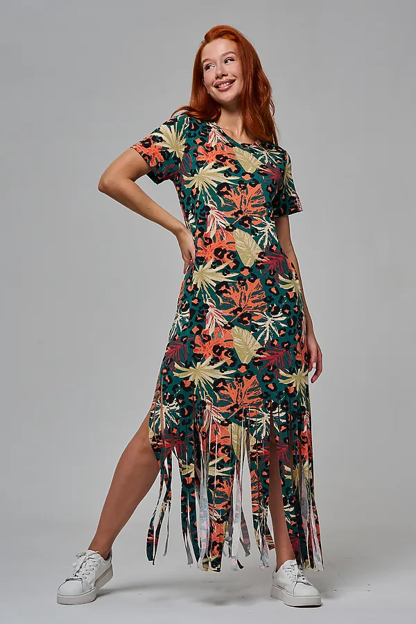 Платье 7480/1 НАТАЛИ, листья на зеленом - фото 1