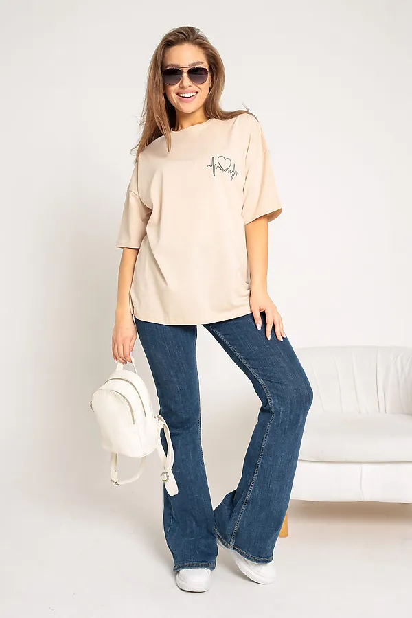 Футболка оверсайз с принтом НАТАЛИ, бежевый - фото 1