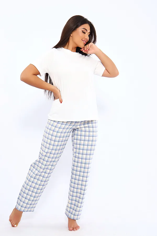 Пижама с брюками 044 НАТАЛИ, бежевый/голубой - фото 1