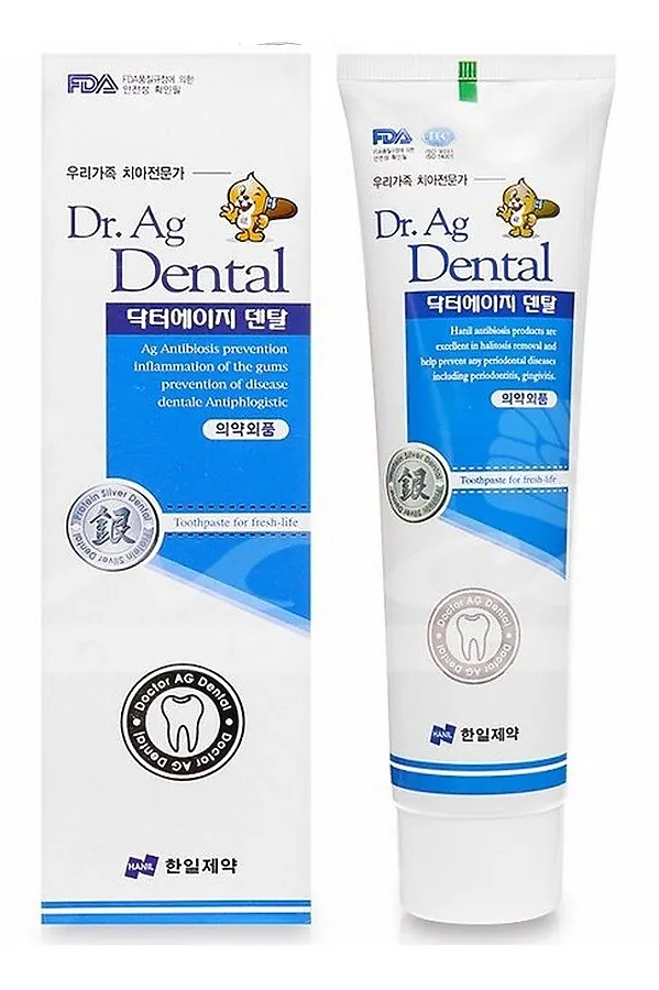 Hanil Зубная паста с серебром, мятой и бамбуковой солью / Dr. Ag Dental Toothpaste, 200 мл KRISTALLER, белый - фото 1