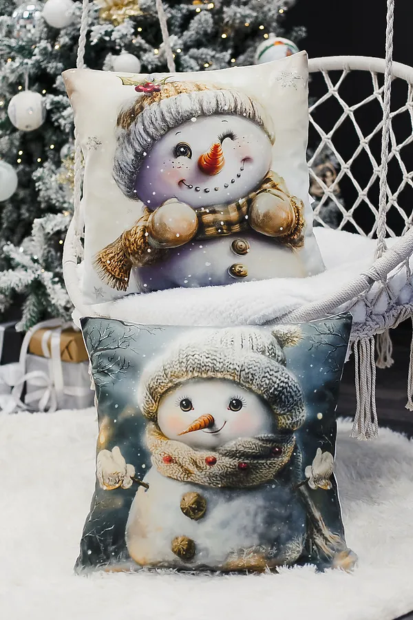 Наволочка декоративная новогодняя 2 шт 3D эффект велюр НАТАЛИ, снеговикподмигни - фото 1
