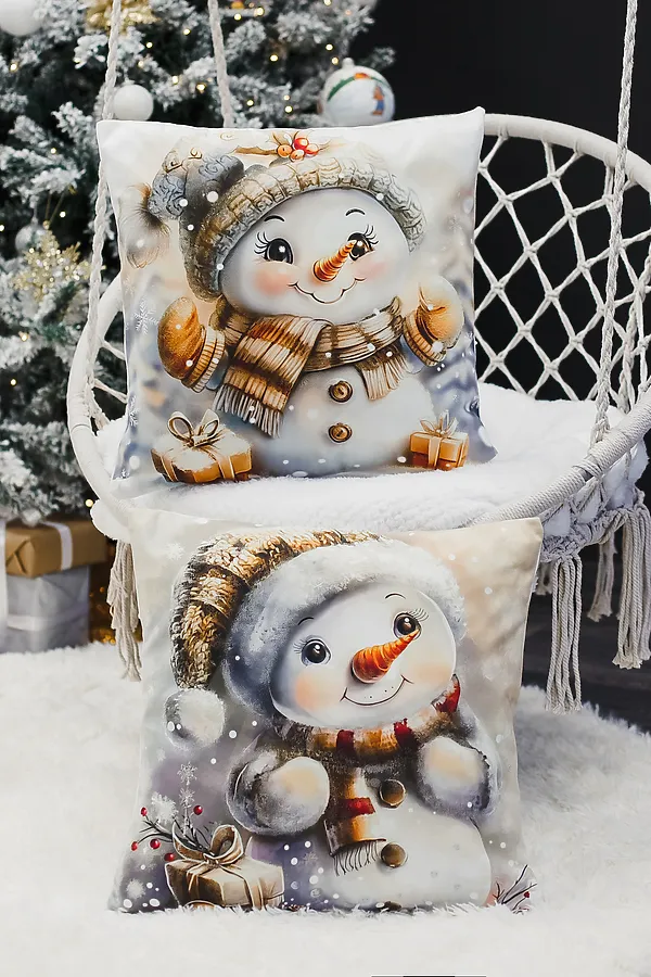 Наволочка декоративная новогодняя 2 шт 3D эффект велюр НАТАЛИ, снеговиксподарками - фото 1