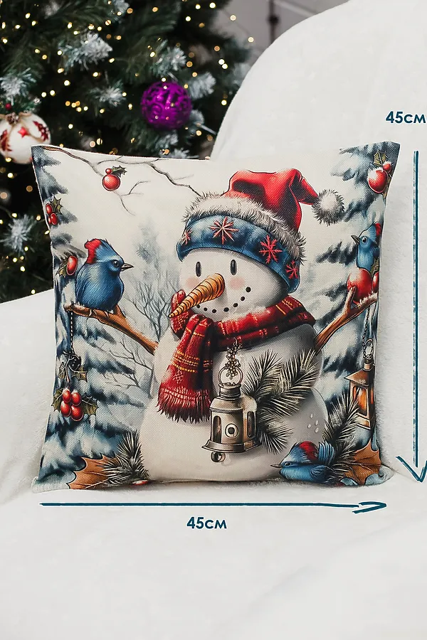 Наволочка декоративная новогодняя 2 шт рогожка НАТАЛИ, оленьфонарьснеговик - фото 1