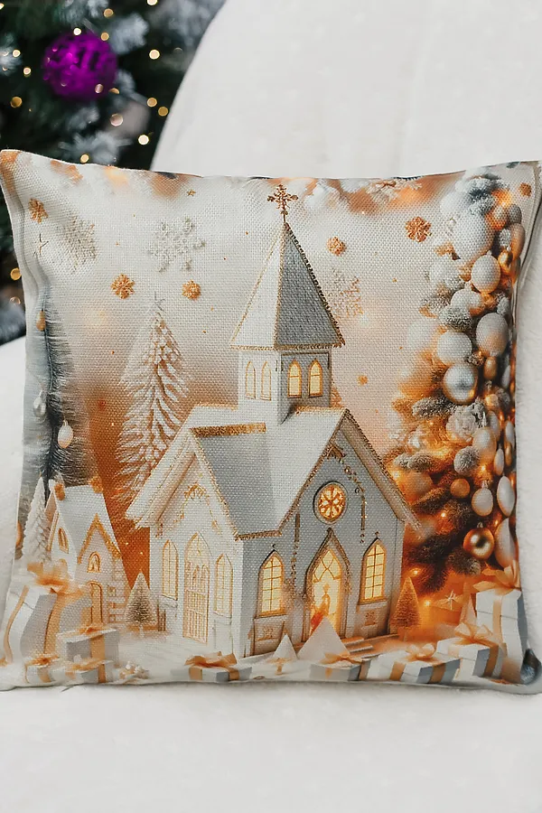 Наволочка декоративная новогодняя 2 шт рогожка НАТАЛИ, домик - фото 1