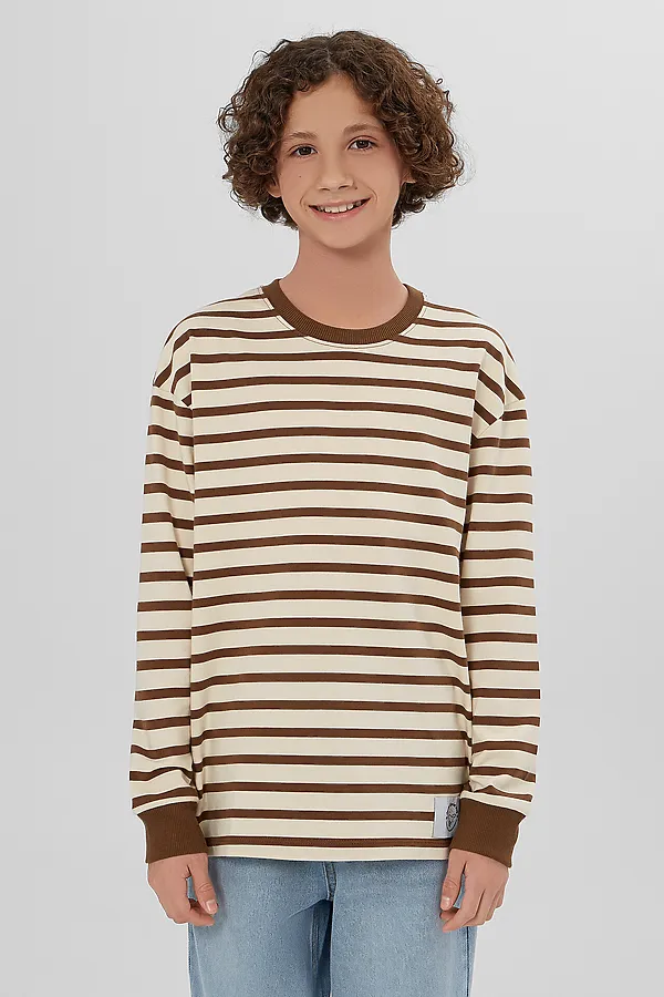 Лонгслив MARK FORMELLE, молочно -коричневая полоска - фото 1