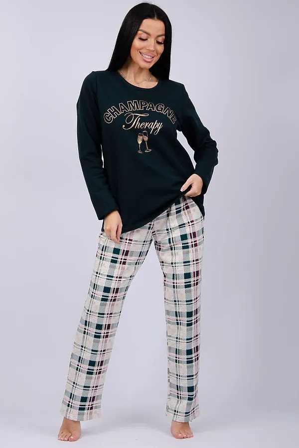 Пижама с брюками Шампань НАТАЛИ, зеленый, беж - фото 1