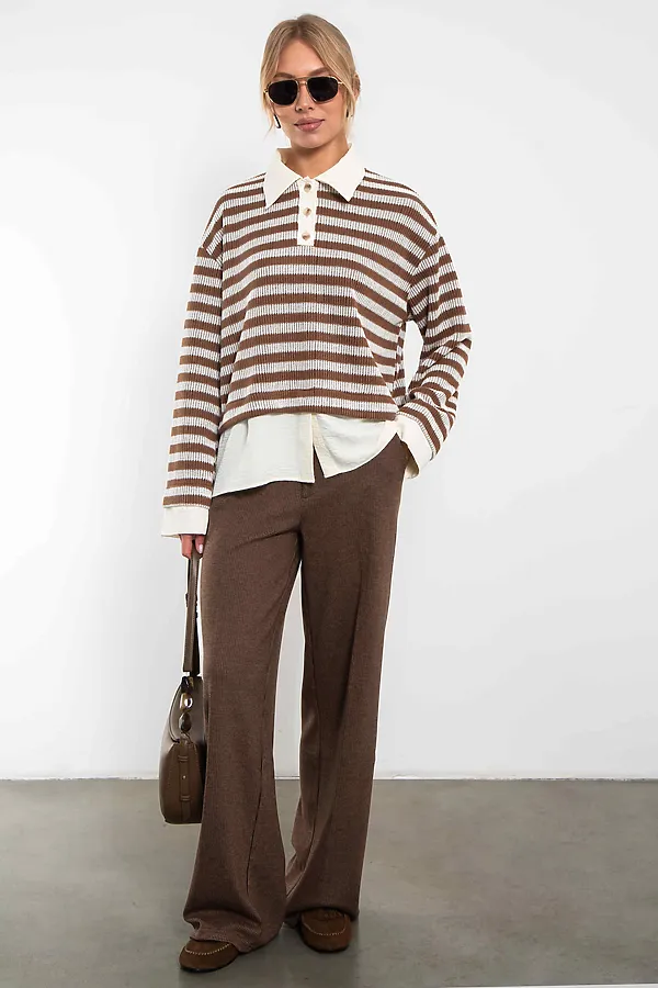 Свитшот-поло KOSMOS, коричневый/молочный - фото 1