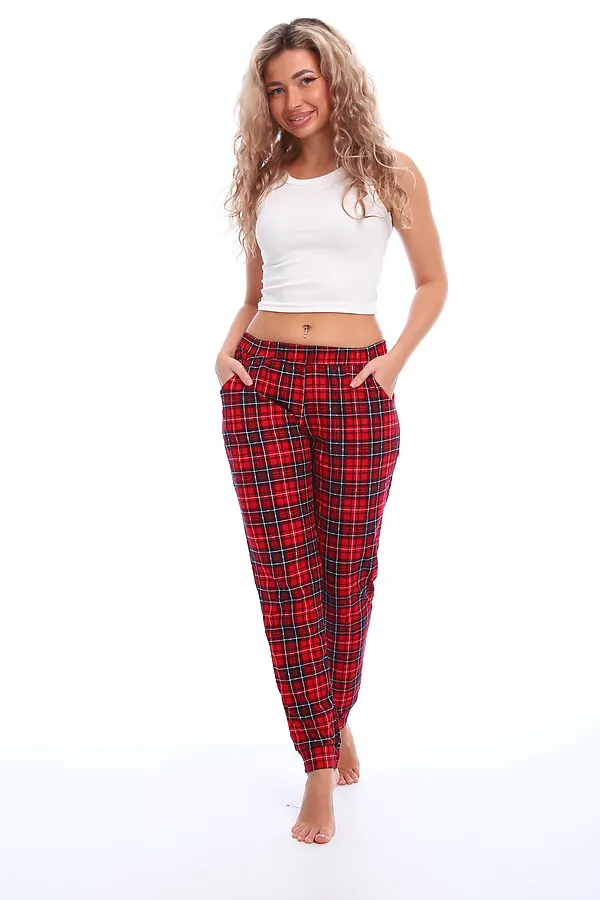 Брюки пижамные в клетку НАТАЛИ, красный-синий - фото 1