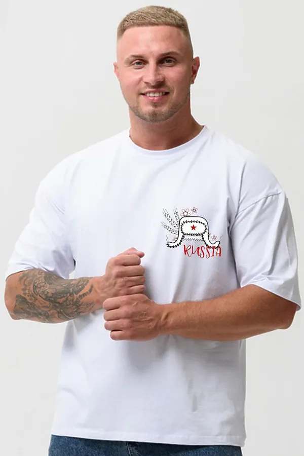 8579 футболка оверсайз мужская НАТАЛИ, белый+ушанка - фото 1