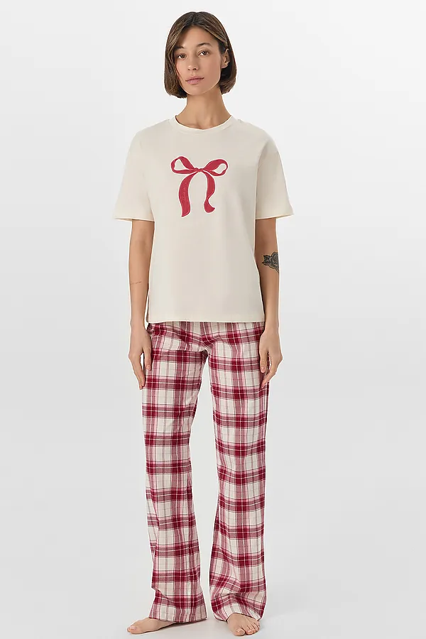 Пижама MARK FORMELLE, молочный +молочно -бордовая клетка - фото 1