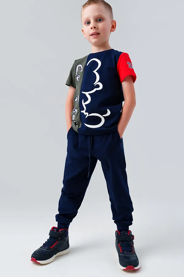 Комплект (Футболка+Брюки) PLAYTODAY, тёмно-синий,хаки,красный - фото 1