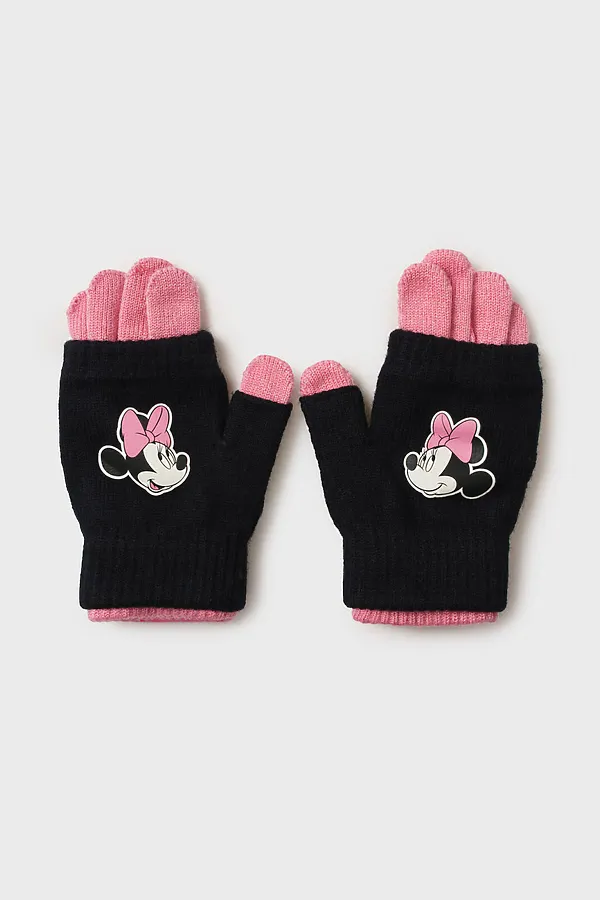 Комплект (Митенки+Перчатки) PLAYTODAY, черный,розовый - фото 1