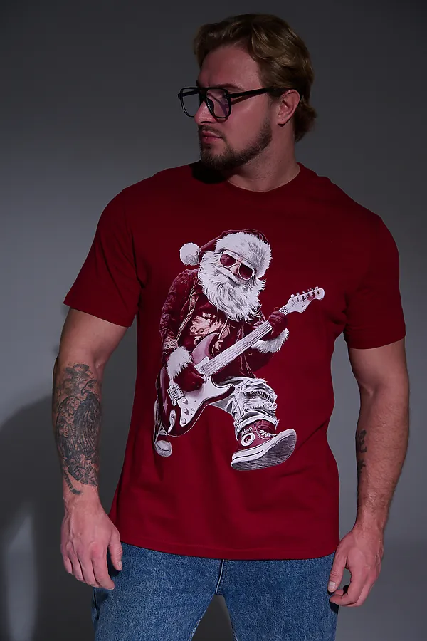 8581 футболка унисекс НАТАЛИ, бордо+д мороз с гитарой - фото 1