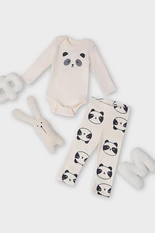 Комплект (Боди+Ползунки) MARK FORMELLE, молочный +панды на молочном - фото 1