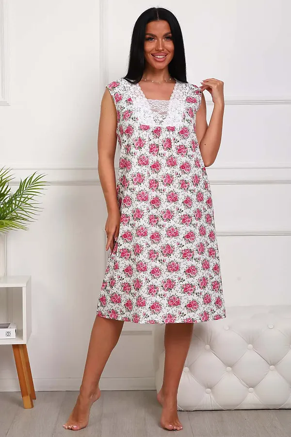 Сорочка 29530 НАТАЛИ, розовые цветы - фото 1