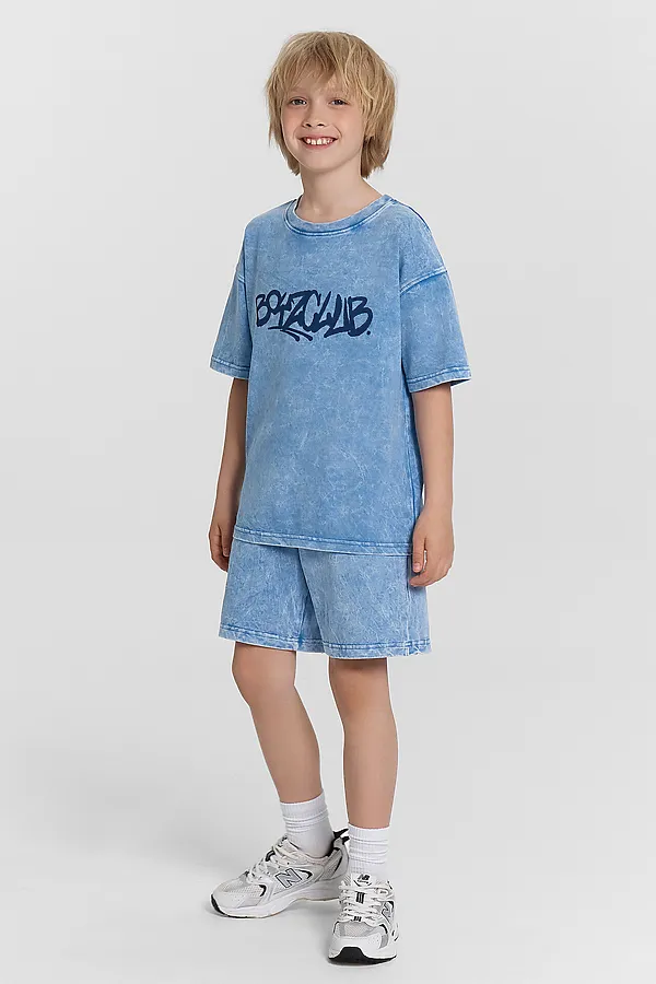 Комплект (Футболка+Шорты) MARK FORMELLE, синий acid wash +печать - фото 1