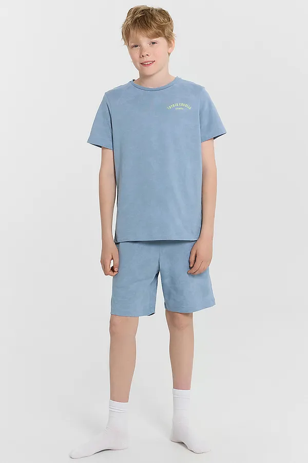 Костюм (Футболка+Шорты) MARK FORMELLE, серо -синий acid wash +печать - фото 1