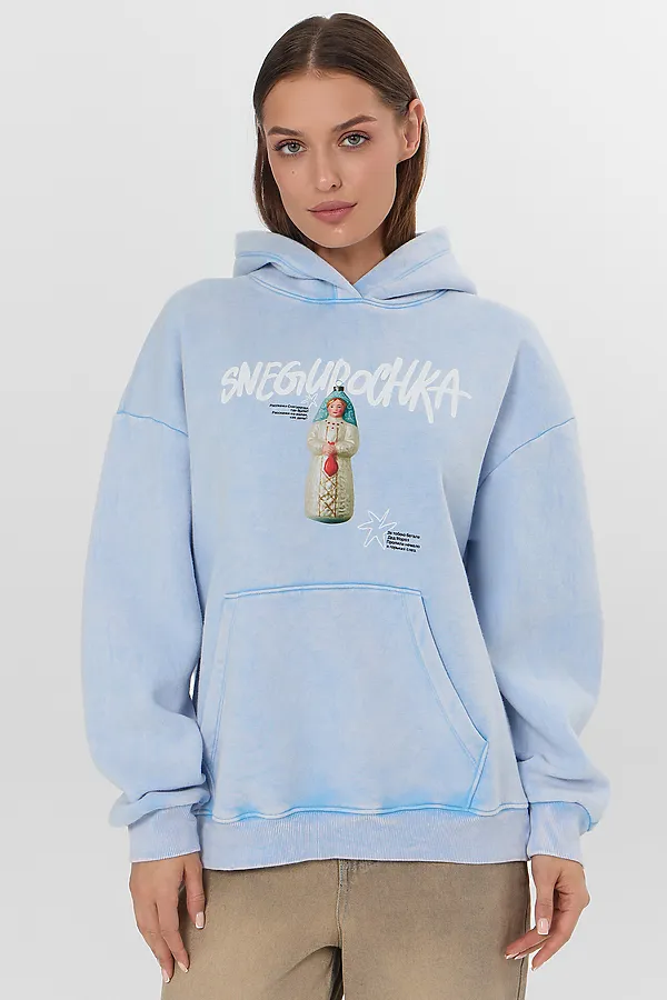 Худи MARK FORMELLE, acid wash голубой +печать - фото 1