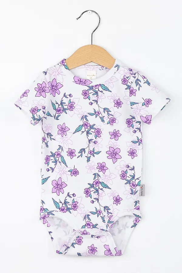 Боди BABY BOOM, цветы сиреневые на белом - фото 1