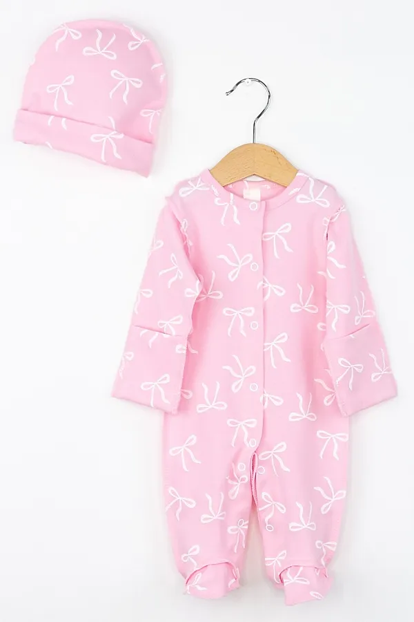 Комплект (Боди+Чепчик) BABY BOOM, бантики на розовом - фото 1